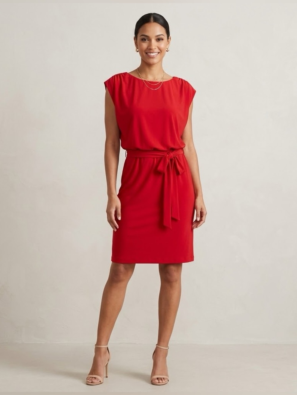 ENFOCUS STUDIO Red Belted Midi Dress | Sz 6 | Elegant Date Night Cocktail Party